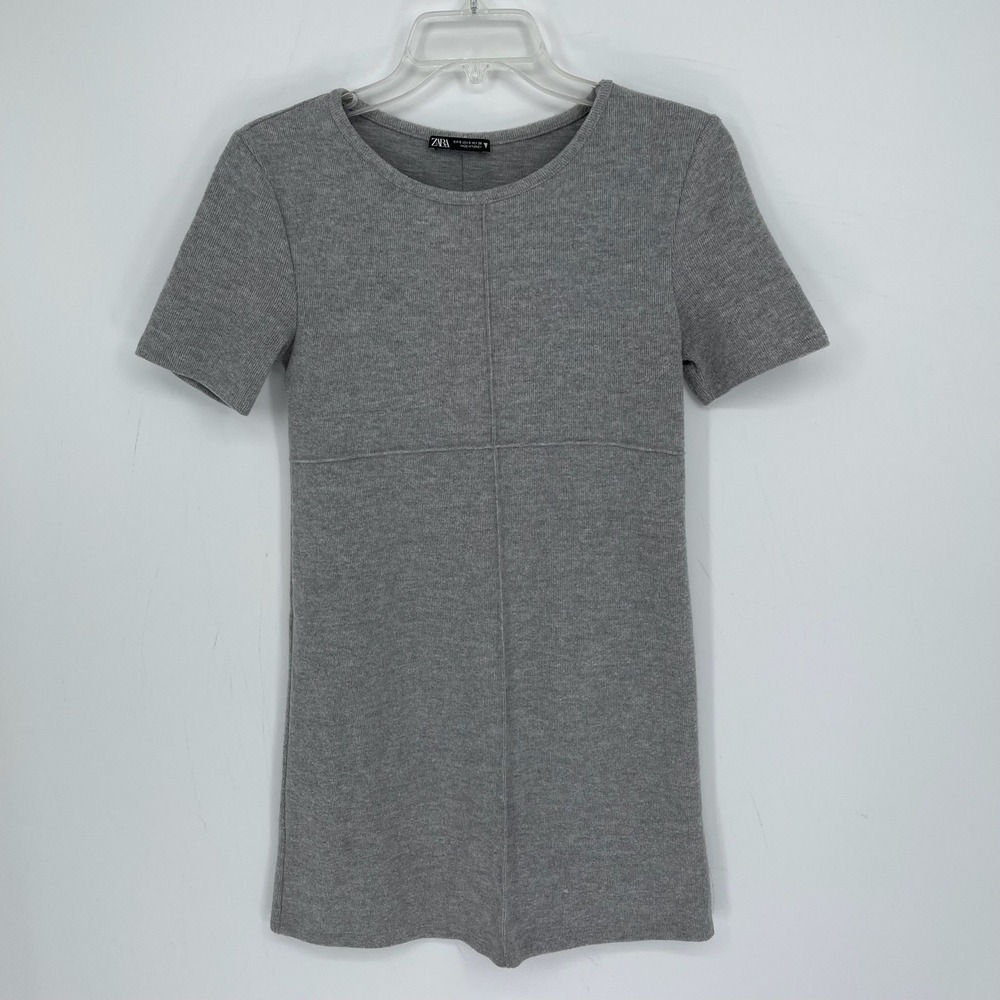 Zara Women's Y2K Gray Ribbed Exposed Seam Detail Knit Mini T-Shirt Dress Size S